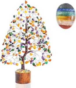 BEZAVO Mix Chakra Tree Gemstone and 7 Chakra car Hanging Ornament (Set of 2) Reiki Healing Crystals feng Shui Good Luck Tree Home Office Kitchen décor Gift BEZAVO