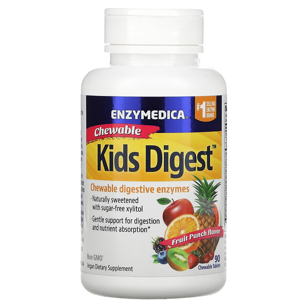 Kids Digest, Chewable Digestive Enzymes, Fruit Punch, 90 Chewable Tablets Enzymedica