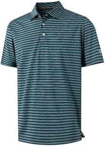 M MAELREG Golf Shirts for Men Short Sleeve Dry Fit Casual Striped Performance Moisture Wicking Collared Mens Polo Shirts M Maelreg