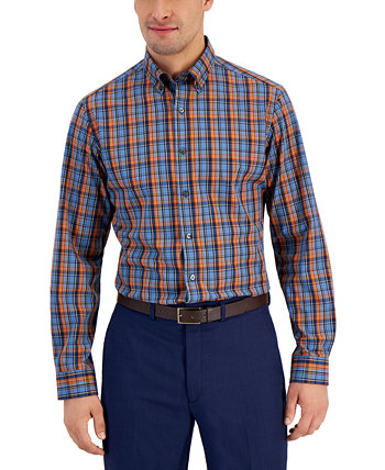 Мужская классическая рубашка Slim Fit в 4-полосную стрейч-клетку, созданная для Macy's Club Room