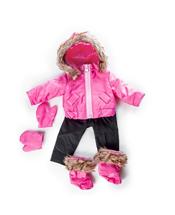 18" Doll Clothes, 6 Piece Zippered Pink Ski Jacket, Pants, Gloves, Boots, Compatible with American Girl Dolls The Queen's Treasures