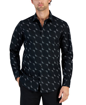 Мужская рубашка на пуговицах с длинными рукавами и принтом в горошек, созданная для Macy's Alfani