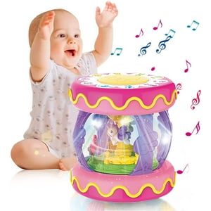 Toys for 1 Year Old Girls, Baby Toys 6-12 Months, Rotating Light up Musical Drum Toys Gift for Toddler 1 Year Old INvench