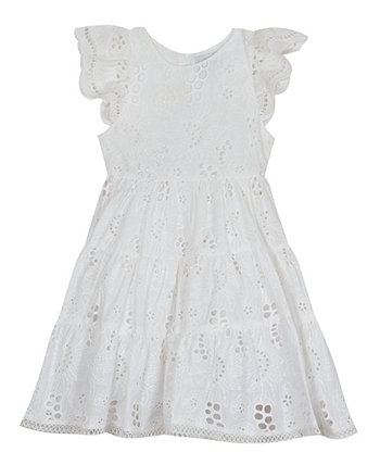 Big Girls Eyelet A-Line Dress with Tiered Skirt Rare Editions