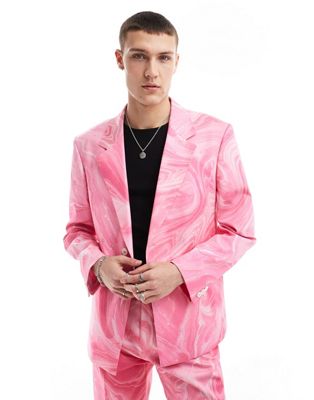 Viggo suit jacket in pink swirl print Viggo