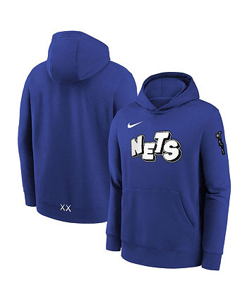 Синий пуловер с капюшоном Big Boys Brooklyn Nets 2023/24 City Edition Courtside Nike