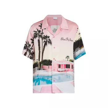 Pink Motel Graphic Camp Shirt Blue Sky Inn