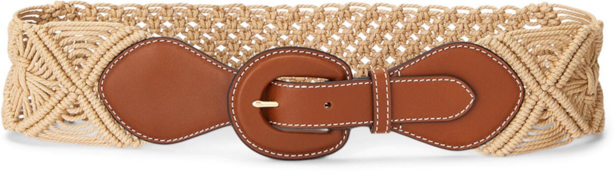 Leather-Trim Corded Macramé Wide Belt LAUREN Ralph Lauren