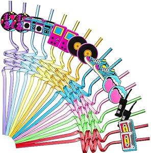 Ретро трубочки для коктейлей в стиле 80-х, 8 цветов и дизайнов, 24 штуки, длина 27 см, для вечеринки Vesici