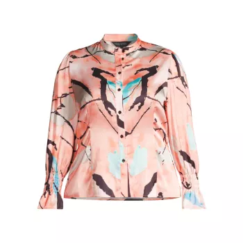 Plus Abstract Poet-Sleeve Blouse Ming Wang