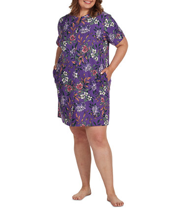 Plus Size Floral Short-Sleeve Gripper Robe Miss Elaine