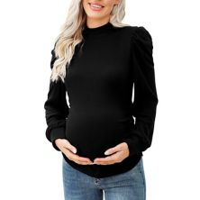 Women's Knit Ribbed Maternity Top Mock Neck Long Sleeve Shirts Pregnant Ruched Tunic Pullover Top Coolmee