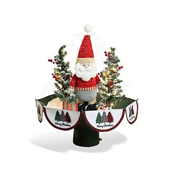 LuxenHome Holiday 31.5" Animated Musical Snowing Christmas Trees And Santa Decor With Lights Luxen Home