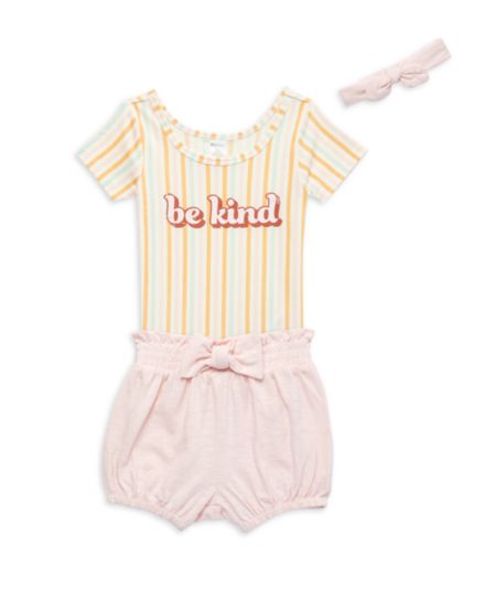 Baby Girl's 3-Piece Bodysuit, Shorts &amp; Headband Set PL Baby