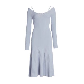Трикотажное платье в рубчик с V-образным вырезом PROENZA SCHOULER WHITE LABEL