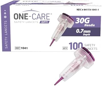 MediVena ONE-CARE Safety Lancets, 30G x 1.5mm, Push Button Activation, Gentle, Pre-Loaded, 3-Steps Only, Diabetes Testing, Sterile, Finger Self Prick Device, Glucose Monitor, Single Use, 100/Box ONE-CARE