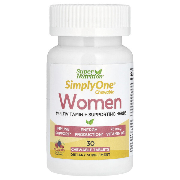 SimplyOne, Women, поливитамины + поддерживающие травы, лесные ягоды, 30 жевательных таблеток Super Nutrition