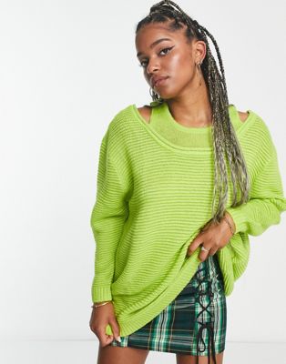 Зеленый свитер оверсайз с двойным вырезом Native Youth NATIVE YOUTH