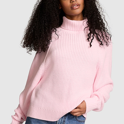 Женский Свитер Pink Varsity Knit Chunky Turtleneck Pink