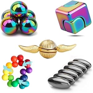 Cool Fidget Spinners Chain Metal, Hematite Magnet Stone Ring, Fidget Roller Pad, Rattle Magnetic Oval Snake Egg Gift for Kids Adults, Infinity Cube Relief Desk Toy Party Favors Anzmtosn