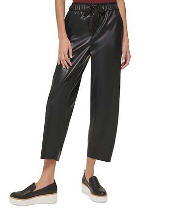 Женские укороченные широкие брюки из искусственной кожи DKNY