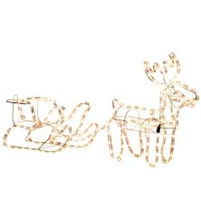 Outsunny 35&#34; Christmas Reindeer and Sleigh with LED Motif Warm White Lighting Indoor Outdoor Steel Frame Yard Decoration Outsunny