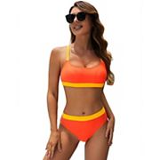 Women's Color Block High Waisted Bikini Set with Cheeky Scoop Neck Sporty Two Piece Swimsuit Missky