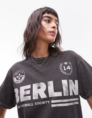Темно-угольная объемная футболка в спортивном стиле Topshop Berlin TOPSHOP