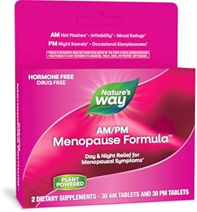 Nature's Way AM/ PM Menopause, Hot Flash Relief*, Night Sweats*, Restful Sleep*, Mood Swings*, Hormone-Free Formulas with Black Cohosh, L-Theanine, Valerian, 60 Tablets (Таблетки) (Packaging May Vary) Nature's Way