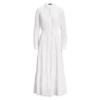 Cotton Eyelet Long-Sleeve Maxi Dress Polo Ralph Lauren