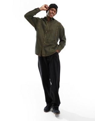 Коричневая джинсовая рубашка оверсайз с карманами со вставками ASOS DESIGN в стиле 90-х годов ASOS DESIGN
