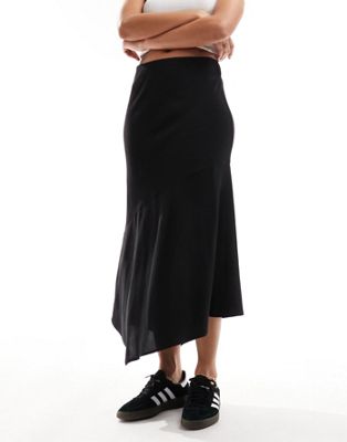 Черная атласная юбка миди асимметричного кроя Weekday Marita Weekday