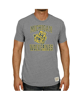Мужская футболка Heather Grey Michigan Wolverines в винтажном стиле с надписью Wolverbear Tri-Blend Original Retro Brand