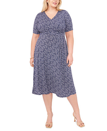 Plus Size Short-Sleeve V-Neck Midi Dress MSK