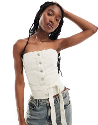 Only belted corset denim top in ecru  ONLY