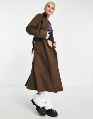 Object wool blend trench coat in brown Object