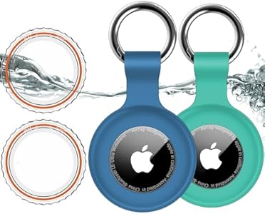 4 Pack,IPX8 Waterproof Airtag Holder for Apple Air Tags with Air Tag Keychain,Shockproof GPS Cover [Anti-Scratch] [PC+Silicone] Air-Tag Item Finders Case for Pets,Kids,Luggages-Black/Blue/Green/Red Hitfine