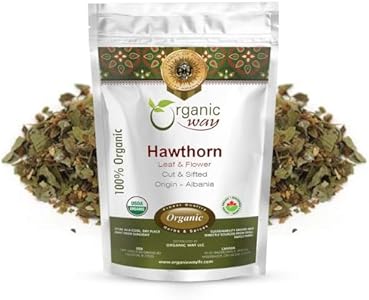 Organic Way Hawthorn Leaf and Flower Cut & Sifted (Crataegus monogyna) - Herbal Tea | European Wild-Harvest | USDA & Kosher Certified | Non GMO & Gluten Free | Origin - Albania (4 Oz) Organic Way