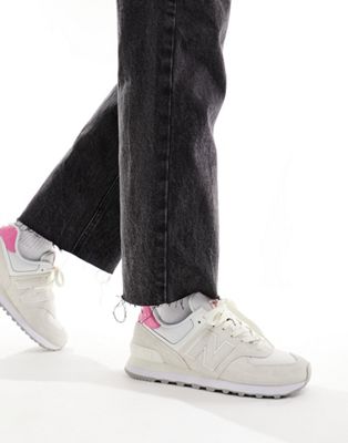 Кремовые кроссовки New Balance 574 с розовыми деталями New Balance