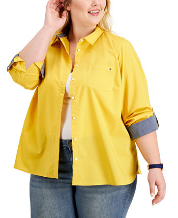 Рубашка большого размера из хлопка с роликами Tommy Hilfiger