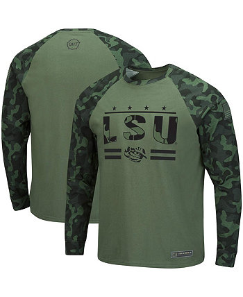 Мужская оливковая, камуфляжная футболка с длинным рукавом реглан LSU Tigers OHT в стиле милитари Colosseum