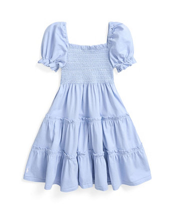 Платье из хлопкового джерси с присборами для малышей и маленьких девочек Ralph Lauren