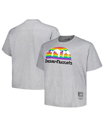 Мужская футболка цвета Хизер серого цвета с потертостями Denver Nuggets Big and Tall Hardwood Classics в винтажном стиле с логотипом Mitchell & Ness