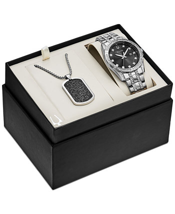 Мужские часы-браслет из нержавеющей стали и ожерелье с подвеской 42 мм, подарочный набор Bulova