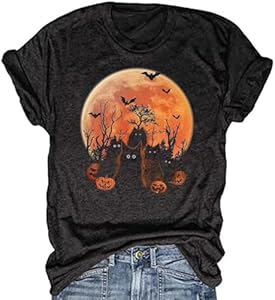 Womens Fall Pumpkin T-Shirts Funny Short Sleeve Halloween Graphic Tees Tops EIGIAGWNG