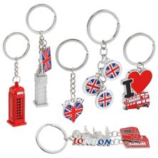 6 комплектов брелков с изображением Лондона, британских сувенирных подарков, флага Великобритании, телефонной будки, Биг-Бена, двухэтажного автобуса, металлических брелоков для ключей в Англии Juvale