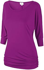 Женская Футболка MATCH Match Women's Solid 3/4 Sleeve Crewneck T-Shirts Tops with Side Shirring Match