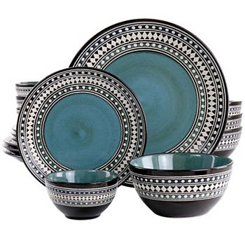 Elama Blue Sage 16 Piece Double Bowl Stoneware Dinnerware Set Elama