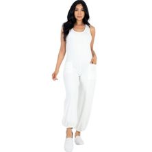 Casual Solid French Terry Sleeveless Scoop Neck Front Pocket Jumpsuit FASHNZFAB