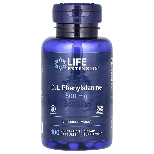 D, L-Фенилаланин - 500 мг - 100 вегетарианских капсул - Life Extension Life Extension